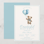 Dusty Blue Beer Boy eerste verjaardagsuitnodiging Kaart (Voorkant / Achterkant)