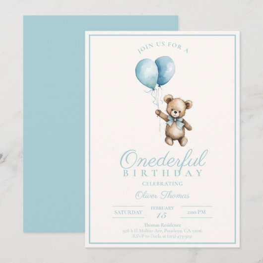 Dusty Blue Beer Boy eerste verjaardagsuitnodiging Kaart (Voorkant / Achterkant)