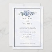 Dusty Blue & Beige Bloemen Huwelijksuitnodiging Kaart (Voorkant)