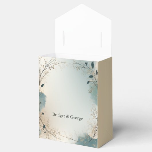 Dusty Blue Beige Boho Chic foliage wreath Wedding Bedankdoosjes (Geopend)