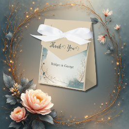 Dusty Blue Beige Boho Chic foliage wreath Wedding Bedankdoosjes