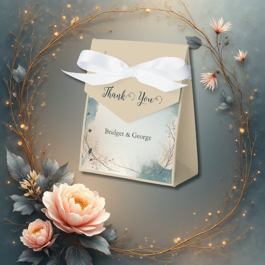 Dusty Blue Beige Boho Chic foliage wreath Wedding Bedankdoosjes