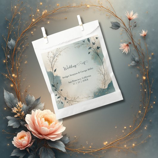 Dusty Blue Beige Boho Chic foliage wreath Wedding Bedankzakje