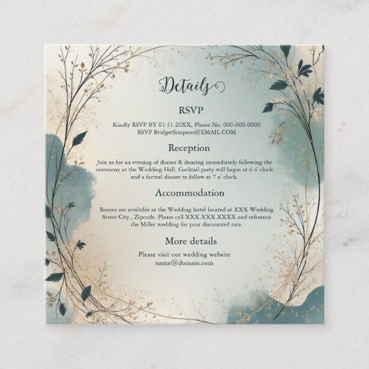 Dusty Blue Beige Boho Chic foliage wreath Wedding Informatiekaartje (Voorkant)