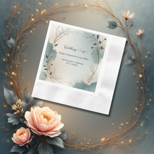 Dusty Blue Beige Boho Chic foliage wreath Wedding Servet