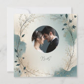 Dusty Blue Beige Boho foliage wreath Wedding photo Bedankkaart (Achterkant)