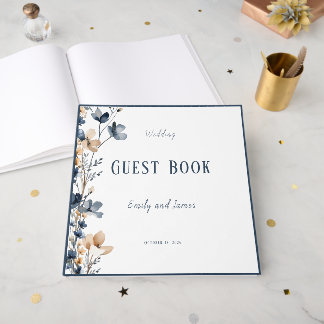 Dusty Blue Beige Botanical Modern Elegant Wedding Gastenboek