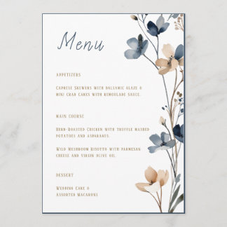 Dusty Blue Beige Botanical Modern Elegant Wedding Menu