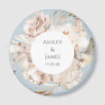 Dusty Blue-beige floral garden bruiloft magnet<br><div class="desc">Beige florale gepersonaliseerde tuinbruiloft magnet</div>