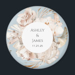 Dusty Blue-beige floral garden bruiloft magnet<br><div class="desc">Beige florale gepersonaliseerde tuinbruiloft magnet</div>