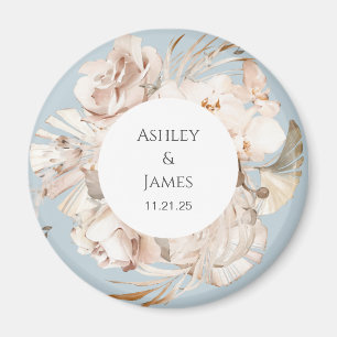Dusty Blue-beige floral garden bruiloft magnet