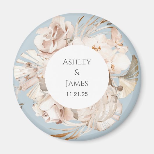Dusty Blue-beige floral garden bruiloft magnet (Voorkant)