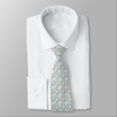 Dusty Blue Beige Floral Wedding Groom Groomsman Stropdas (Gebonden)