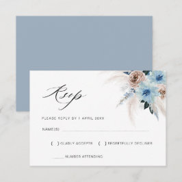 dusty blue beige pampas floral RSVP-kaart RSVP Kaartje