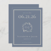 Dusty Blue Berries en Leaves Save the Date (Voorkant / Achterkant)