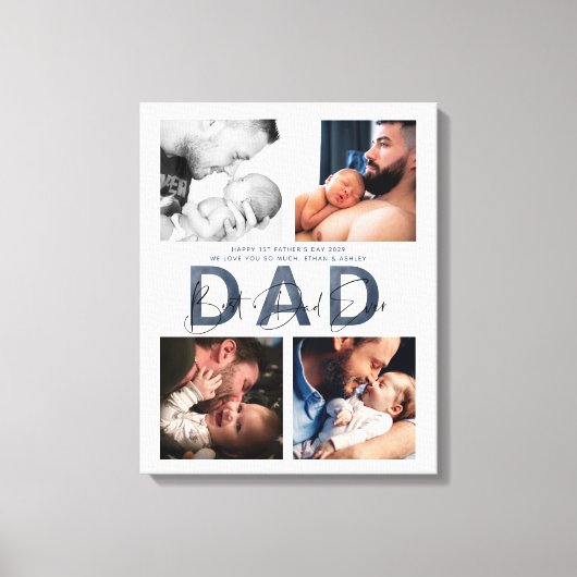 Dusty Blue Beste Pap Ooit 4 Foto 1e Vaderdag Canvas Afdruk (Voorkant)