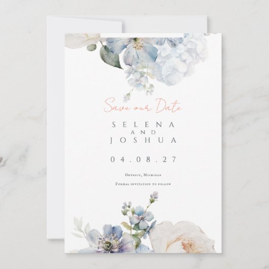 Dusty Blue Bewaar de datum | Romantisch pastelontw Save The Date (Voorkant)