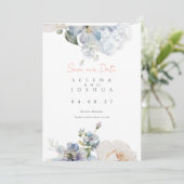 Dusty Blue Bewaar de datum | Romantisch pastelontw Save The Date (Staand voorkant)