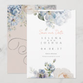 Dusty Blue Bewaar de datum | Romantisch pastelontw Save The Date (Voorkant / Achterkant)