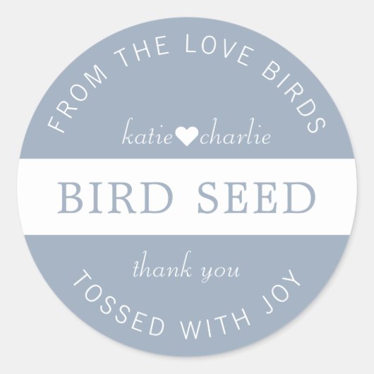Dusty Blue Bird Seed Toss Wedding Favors Ronde Sticker (Voorkant)