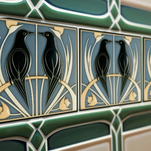 Dusty Blue  Birds Mackintosh Art Deco Decor Tegeltje