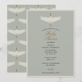 Dusty Blue Birds Swans Art Deco Baby shower Kaart