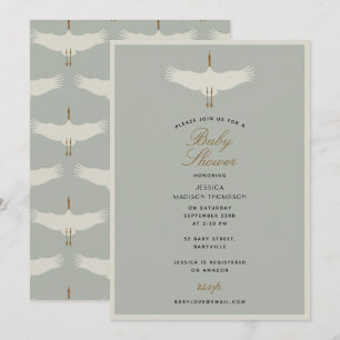 Dusty Blue Birds Swans Art Deco Baby shower Kaart