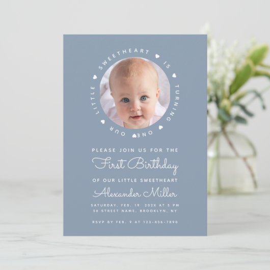 Dusty Blue Birthday Boy Kaart (Staand voorkant)