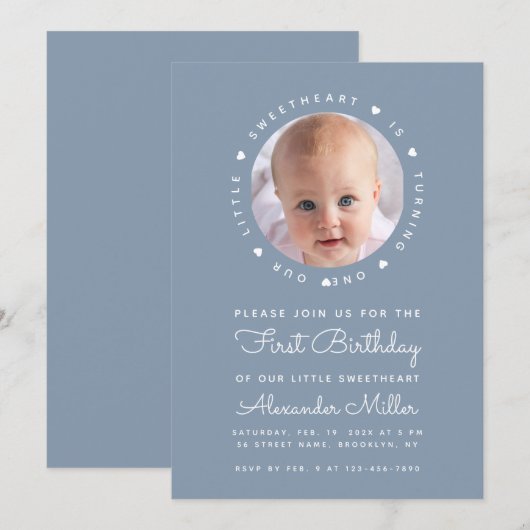 Dusty Blue Birthday Boy Kaart (Voorkant / Achterkant)