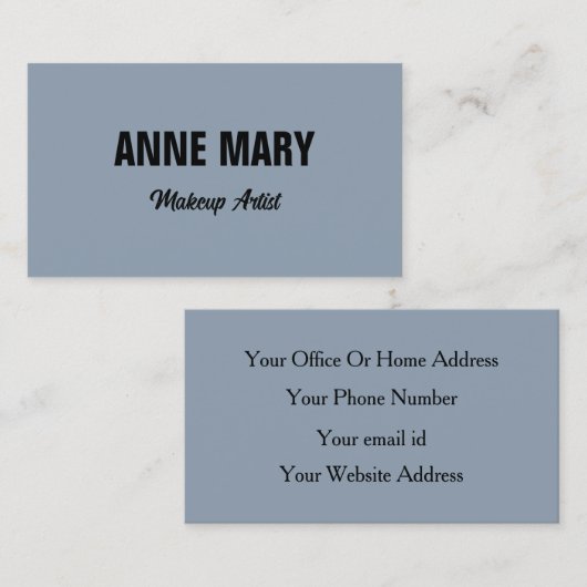 Dusty Blue Black Elegant Wedding Make-up Artist Visitekaartje (Voorkant / Achterkant)
