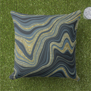 Dusty Blue Black en Gold Marble-kijkpatroon Buitenkussen