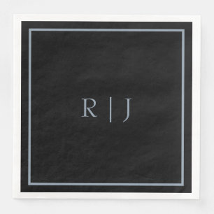 Dusty Blue Black Monogram Initialen Huwelijk Trend Servet