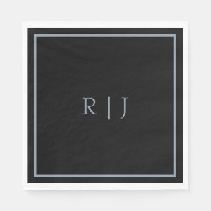 Dusty Blue Black Monogram Letters Initialen Huweli Servet