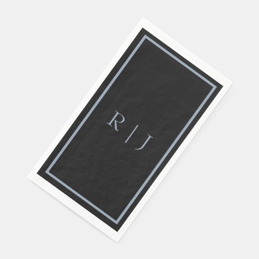 Dusty Blue Black Monogram Letters Initials Wedding Servet (Hoek)