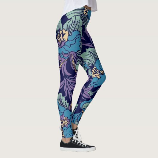 Dusty Blue, blauwgroen Rustic Floral Pattern Leggings (Rechts)