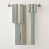 Dusty Blue Blauwgroen Sage Beige Stripe Bad Handdoek (Insitu)