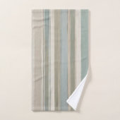 Dusty Blue Blauwgroen Sage Beige Stripe Bad Handdoek (Handdoek)