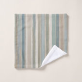 Dusty Blue Blauwgroen Sage Beige Stripe Bad Handdoek (Wasdoekje)