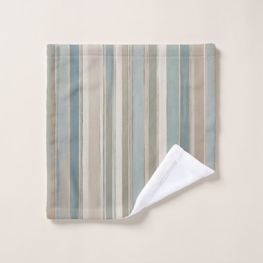 Dusty Blue Blauwgroen Sage Beige Stripe Bad Handdoek (Wasdoekje)