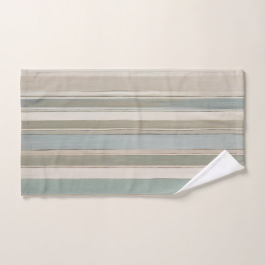 Dusty Blue Blauwgroen Sage Beige Stripe Bad Handdoek (Handdoek)