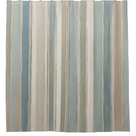 Dusty Blue Blauwgroen Sage Beige Stripe Douchegordijn