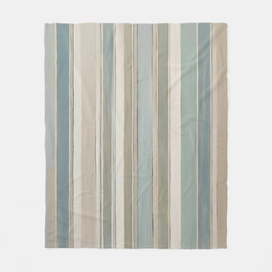 Dusty Blue Blauwgroen Sage Beige Stripe Fleece Deken (Voorkant)