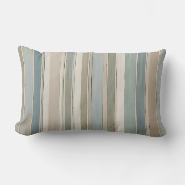 Dusty Blue Blauwgroen Sage Beige Stripe Kussen (Voorkant)