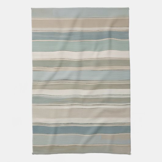 Dusty Blue Blauwgroen Sage Beige Stripe Theedoek (Verticaal)