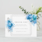 Dusty Blue Blauwgroen Silver Peony Bedankt voor je Kaart (Staand voorkant)