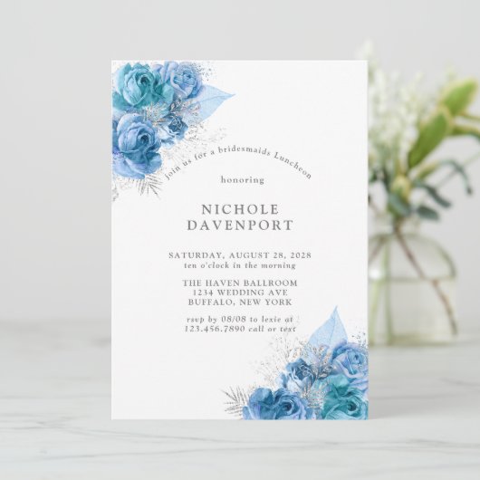 Dusty Blue Blauwgroen Silver Peony Bridesmaids Lun Kaart (Staand voorkant)