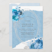 Dusty Blue Blauwgroen Silver Peony Wedding Kaart (Voorkant / Achterkant)