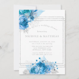 Dusty Blue Blauwgroen Silver Peony Wedding Shower Kaart