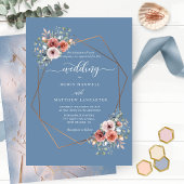 Dusty Blue Blissful Floral Geometrical Wedding Kaart
