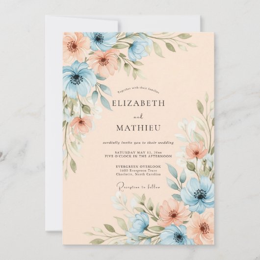 Dusty Blue Blissful Spring Wedding Kaart (Voorkant)